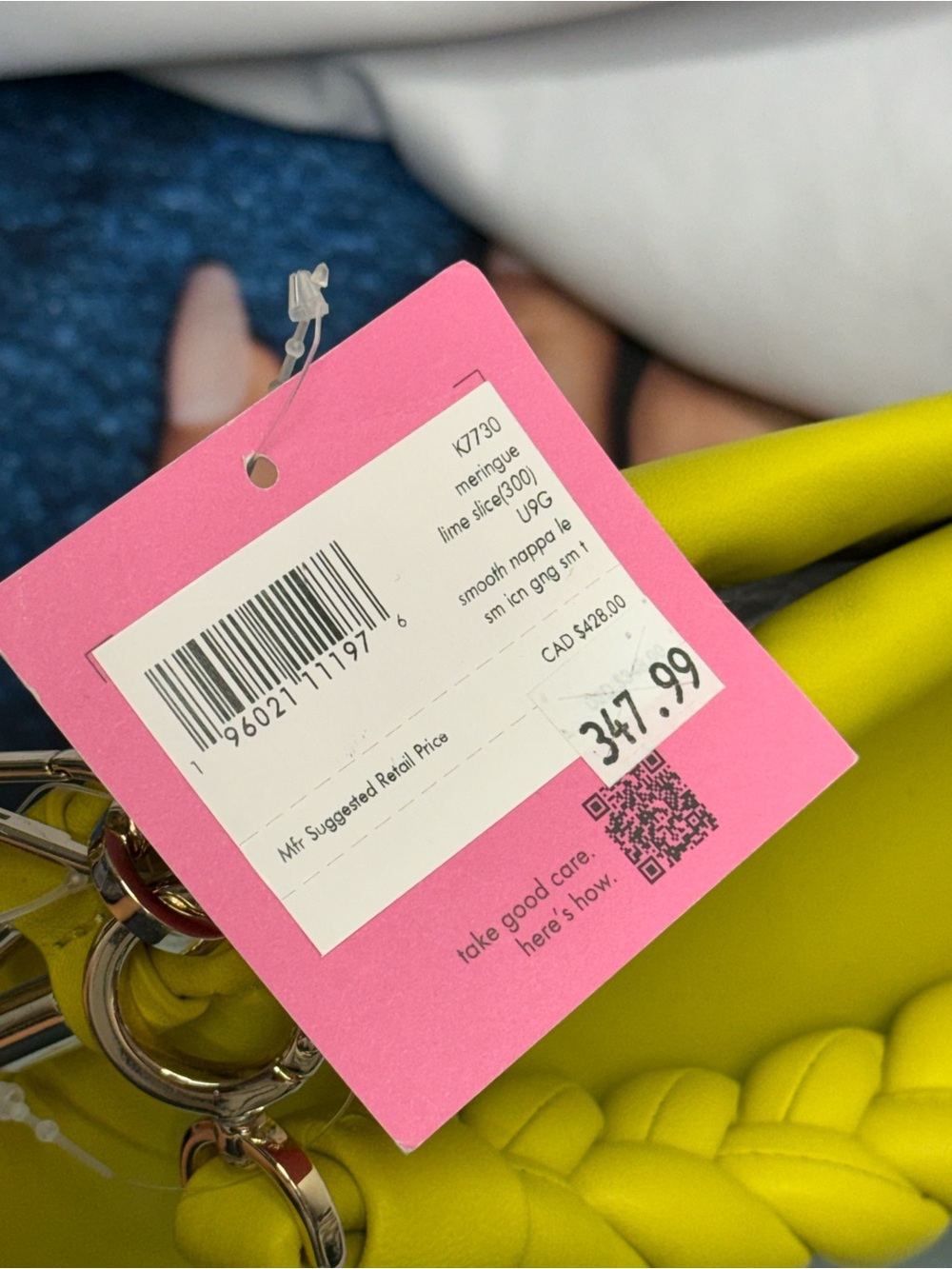 (new+tag) Kate Spade Meringue Shoulder / Crossbody Lime Yellow Braided-Handle - Picture 8 of 14